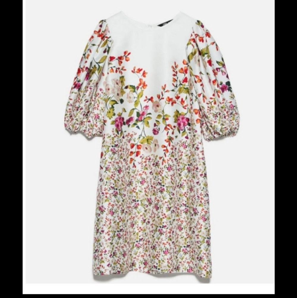 Zara  basic floral printed  puffy sleeve dress